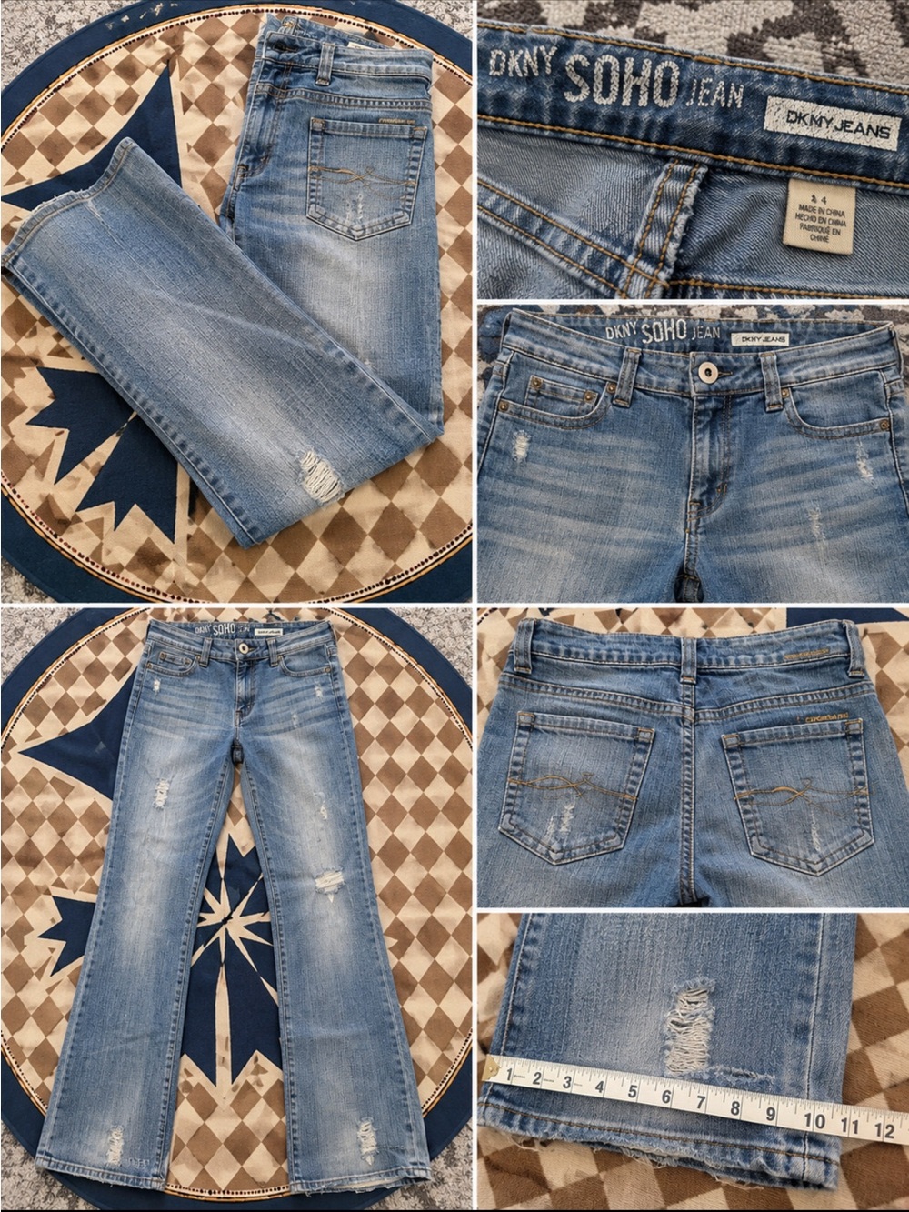 DKNY Light Blue Distressed Flare Jeans size 14